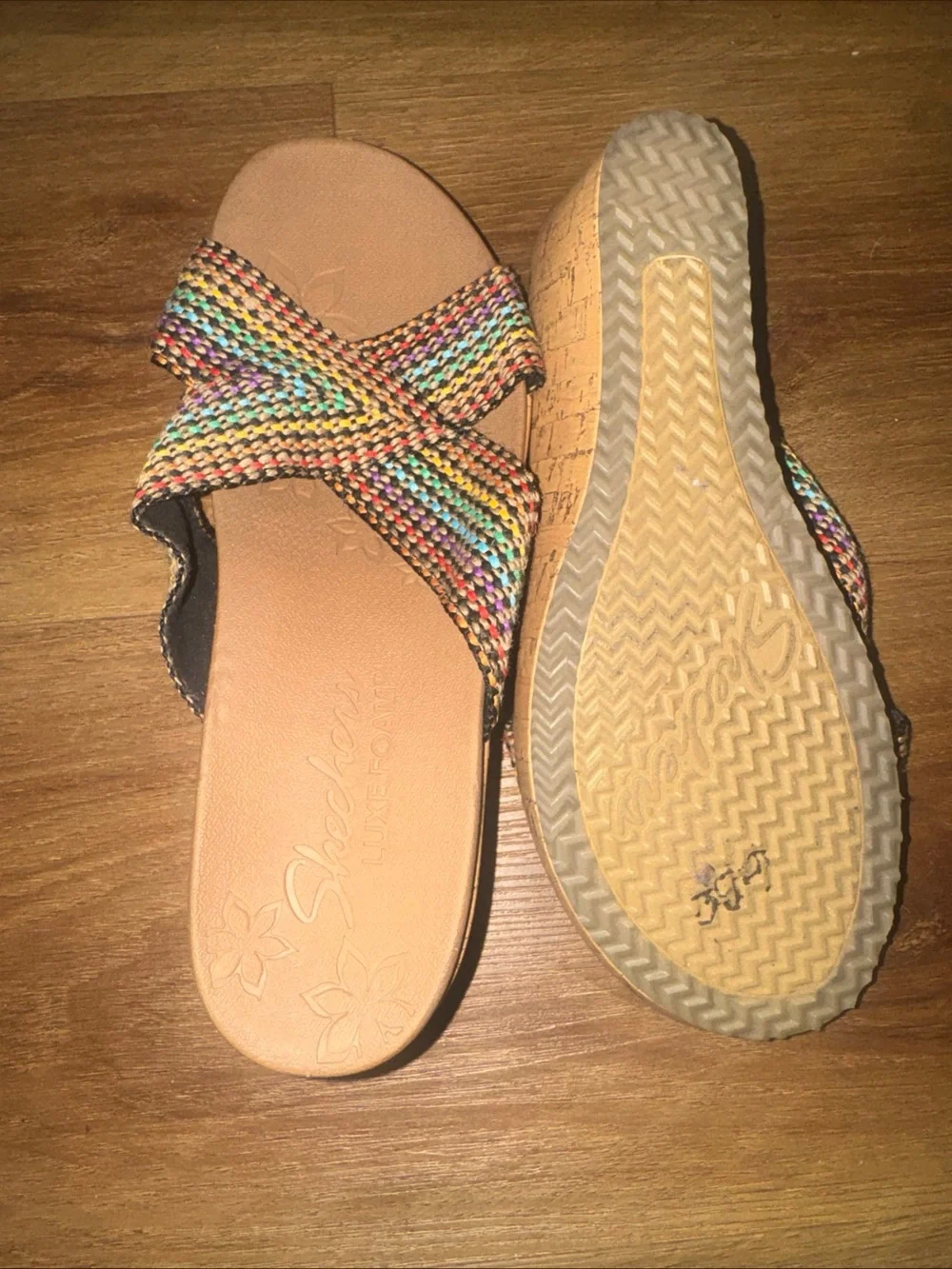 Skechers Beverlee Delighted Rainbow Multi Color Wedge Heel Sandals Womens 9.5